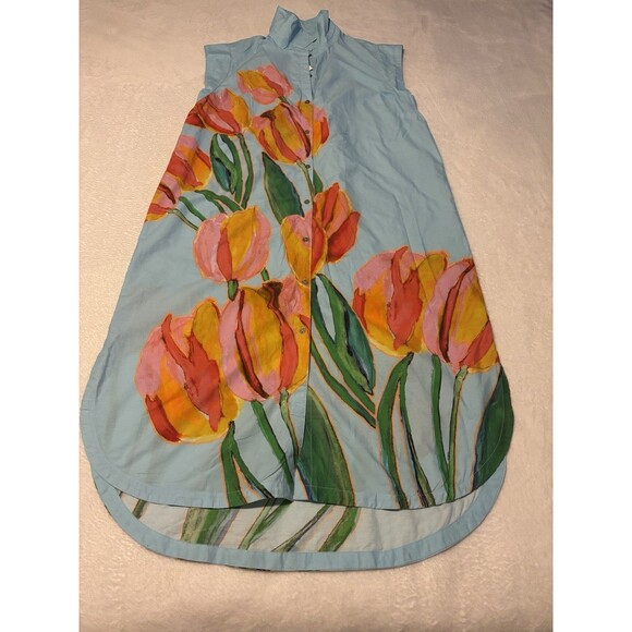 Anthropologie The Lillian Button-Front Midi Dress By Maeve Sz L Blue - Picture 4 of 9